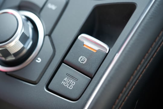 Close-up of electric parking brake in electric car