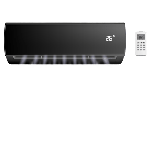 Black air conditioning unit with cold wind