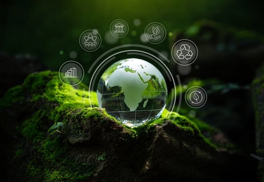 Crystal ball on moss, ESG icon for the environment
