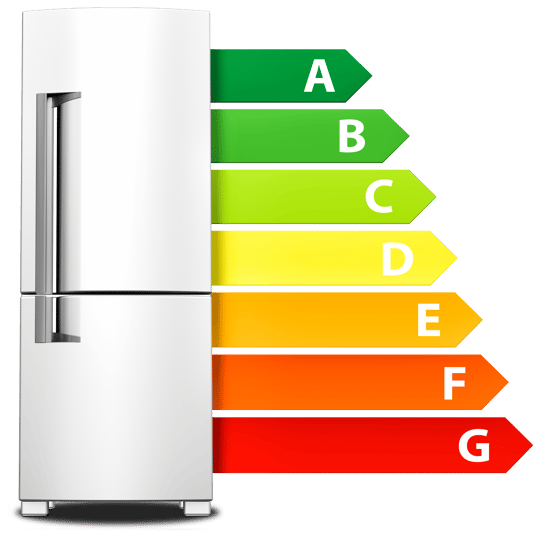 Kühlschrank mit Energieeffizienz Skala von A bis G Visualisierung